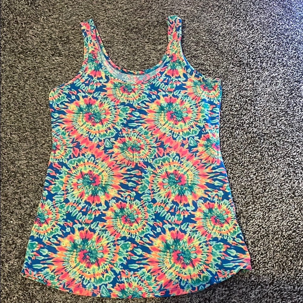 No Boundaries Blue Pink Fitted Graphic Tank Top